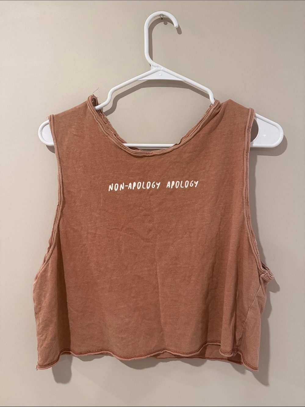 Forever 21 Rust Cropped Tank Top with White Text - Women